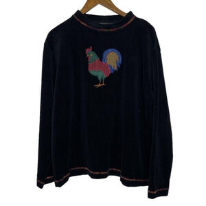 Sutton's Black Embroidered Rooster Farm Long Sleeve Sweater 1X Women